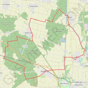 Itinéraire Forêt Domaniale du Kastenwald, distance, dénivelé, altitude, carte, profil, trace GPS