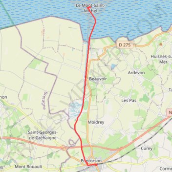 Itinéraire Le_Mont-Saint-Michel,_France-Place_de_la_Gare,_Pontorson,_France, distance, dénivelé, altitude, carte, profil, trace GPS