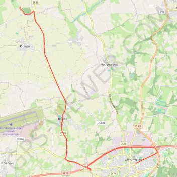 Itinéraire véhicules st vougay-landivisiau, distance, dénivelé, altitude, carte, profil, trace GPS