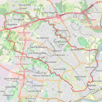 Itinéraire Nantes - boucle Talensac Cens Chezine, distance, dénivelé, altitude, carte, profil, trace GPS