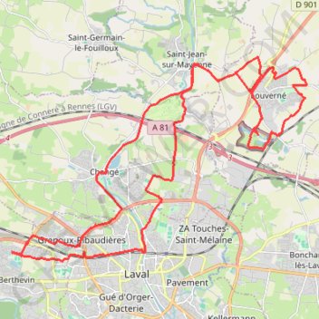 Itinéraire Saint-Berthevin par le golf de Change et Ecologia à Louverné, distance, dénivelé, altitude, carte, profil, trace GPS