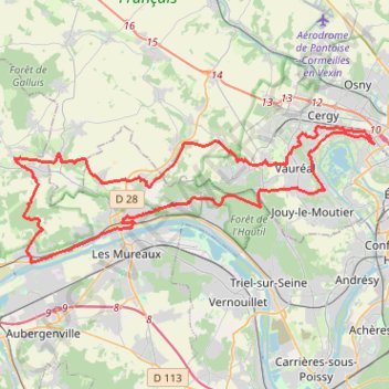 Itinéraire Cergy Juziers, distance, dénivelé, altitude, carte, profil, trace GPS