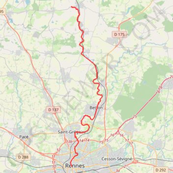 Itinéraire Montreuil-sur-Ille / Rennes, distance, dénivelé, altitude, carte, profil, trace GPS