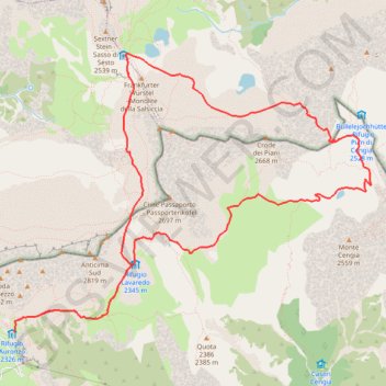 Itinéraire Une boucle dans le Tre Cime di Lavaredo, distance, dénivelé, altitude, carte, profil, trace GPS