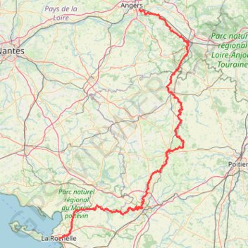 Itinéraire Angers La rochelle, distance, dénivelé, altitude, carte, profil, trace GPS