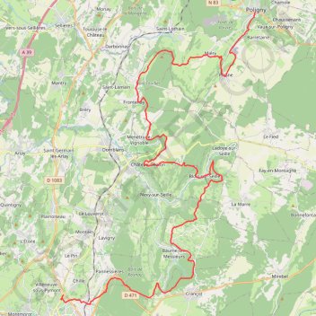 Itinéraire trace_3EJ Poligny Lons Le S., distance, dénivelé, altitude, carte, profil, trace GPS