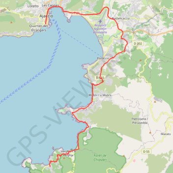 Itinéraire Ajaccio - Bonifacio - Étape 1, distance, dénivelé, altitude, carte, profil, trace GPS