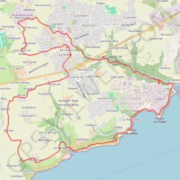 Itinéraire De Plouzané au Fort du Dellec, distance, dénivelé, altitude, carte, profil, trace GPS