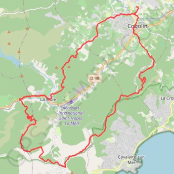 Itinéraire De Cogolin Crêtes de Cavalaire retour par la Môle, distance, dénivelé, altitude, carte, profil, trace GPS