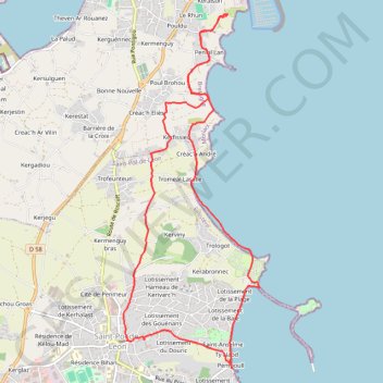 Itinéraire Tour de Saint Pol de Léon (29), distance, dénivelé, altitude, carte, profil, trace GPS