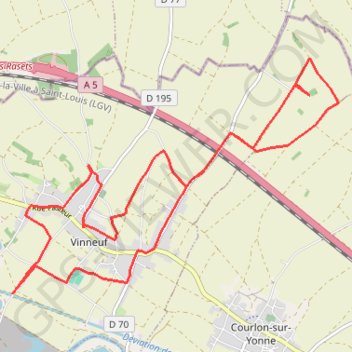 Itinéraire Vinneuf, distance, dénivelé, altitude, carte, profil, trace GPS