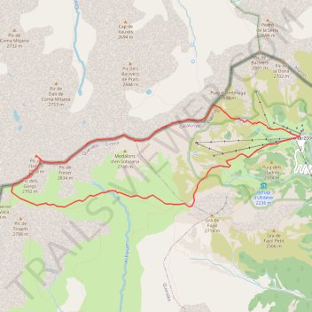 Itinéraire Vallter 2000 - Cabana de Tirapits - Pic de l'Infern - Pic de..., distance, dénivelé, altitude, carte, profil, trace GPS
