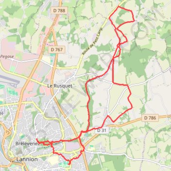 Itinéraire Lannion - Halle des sports Park Névez, distance, dénivelé, altitude, carte, profil, trace GPS