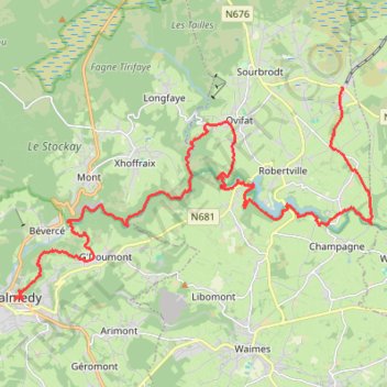 Itinéraire Sourbrodt - Lac de Robertville - Chôdes - Malmedy, distance, dénivelé, altitude, carte, profil, trace GPS