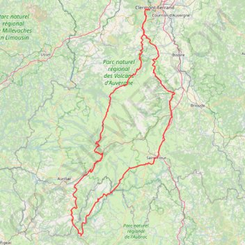 Itinéraire Royat ⇄ Entraygues (1), distance, dénivelé, altitude, carte, profil, trace GPS