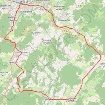 Itinéraire Circuit sur le Chemin Vert de Vesoul, distance, dénivelé, altitude, carte, profil, trace GPS