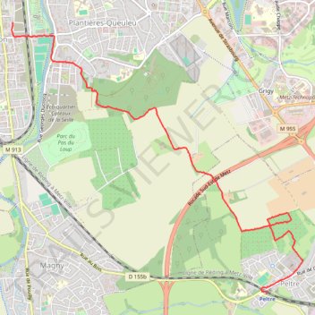 Itinéraire Peltre_Metz-Sablon, distance, dénivelé, altitude, carte, profil, trace GPS