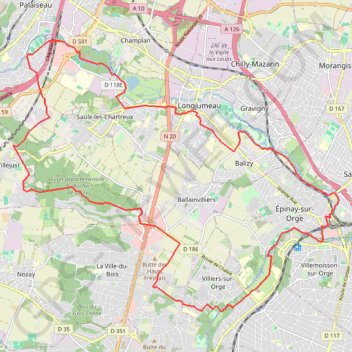 Itinéraire Longjumeau, distance, dénivelé, altitude, carte, profil, trace GPS