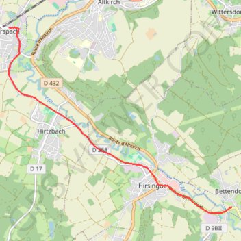Itinéraire Bettendorf - Carspach, distance, dénivelé, altitude, carte, profil, trace GPS