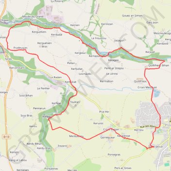 Itinéraire Autour de Plouvien, distance, dénivelé, altitude, carte, profil, trace GPS