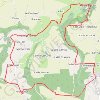 Itinéraire Circuit de Trégranteur - Guégon, distance, dénivelé, altitude, carte, profil, trace GPS