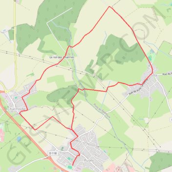 Itinéraire Pusey-Le val de charmes-moulin Gabeuret, distance, dénivelé, altitude, carte, profil, trace GPS