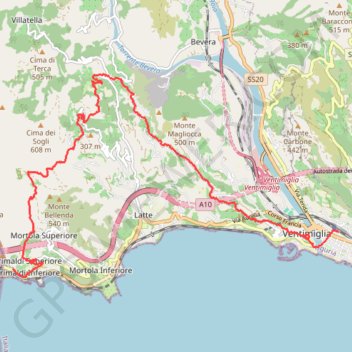 Itinéraire Menton, distance, dénivelé, altitude, carte, profil, trace GPS