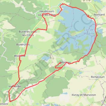 Itinéraire Autour du Lac de Madine, lecture d'un paysage - Nonsard, distance, dénivelé, altitude, carte, profil, trace GPS