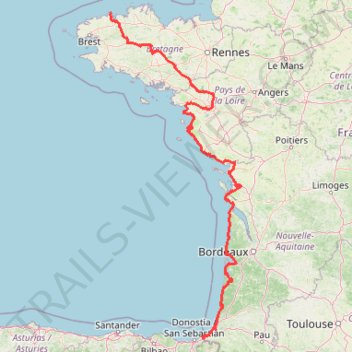 Itinéraire La Vélodyssée, distance, dénivelé, altitude, carte, profil, trace GPS
