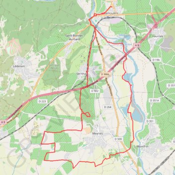 Itinéraire Costière et Gardon - Remoulins, distance, dénivelé, altitude, carte, profil, trace GPS