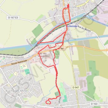 Itinéraire Haisnes, distance, dénivelé, altitude, carte, profil, trace GPS
