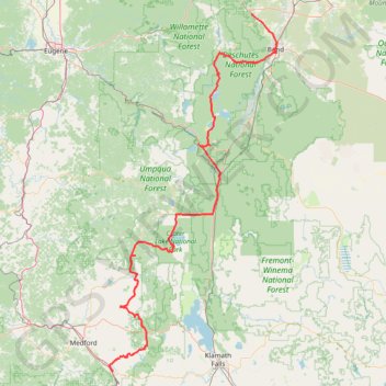 Itinéraire Sisters - Ashland, distance, dénivelé, altitude, carte, profil, trace GPS
