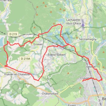 Itinéraire Belfort - champagney, distance, dénivelé, altitude, carte, profil, trace GPS