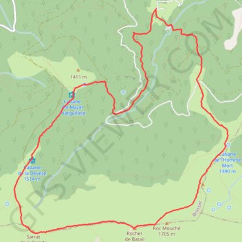 Itinéraire Rocher de Batail - Sarrat de la Pelade, distance, dénivelé, altitude, carte, profil, trace GPS