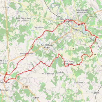Itinéraire Mirambeau_Jonzac_Antilles_St_Simon_Mirambeau-16368865, distance, dénivelé, altitude, carte, profil, trace GPS