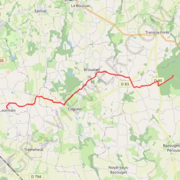 Itinéraire Lourmais_Forêt_deCartier_15.5KM, distance, dénivelé, altitude, carte, profil, trace GPS