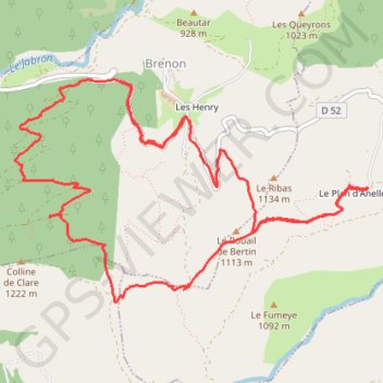Itinéraire Brenon - Plan d'Anelle, distance, dénivelé, altitude, carte, profil, trace GPS