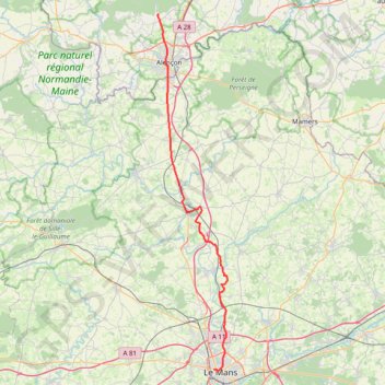 Itinéraire Camping d'Ecouves Le Mans, distance, dénivelé, altitude, carte, profil, trace GPS