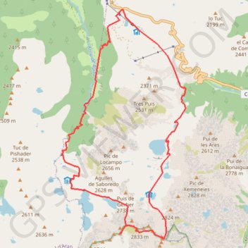 Itinéraire Tuc de Saboredo, pic d'Amitges, pic de Bassiero depuis le port de la Bonaigua, distance, dénivelé, altitude, carte, profil, trace GPS