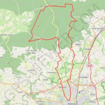 Itinéraire Alençon, Médavy par le Bouillon et retour par la Croix Madame et le Verdier, distance, dénivelé, altitude, carte, profil, trace GPS