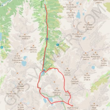 Itinéraire Malh Arrouy et Soum de Hount Hérède depuis la Fruitière, distance, dénivelé, altitude, carte, profil, trace GPS