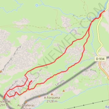 Itinéraire Cuyalaret depuis la cabane de l'Araillé (RKT), distance, dénivelé, altitude, carte, profil, trace GPS