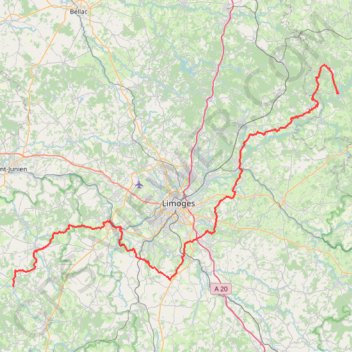 Itinéraire GR4 De Champagnac-la-Rivière (Haute-Vienne) à Châtelus-le-Marcheix (Creuse), distance, dénivelé, altitude, carte, profil, trace GPS
