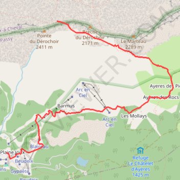 Itinéraire Le Dérochoir - Passy Plaine-Joux, distance, dénivelé, altitude, carte, profil, trace GPS