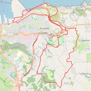 Itinéraire Boucle Tourlaville - La Glacerie, distance, dénivelé, altitude, carte, profil, trace GPS