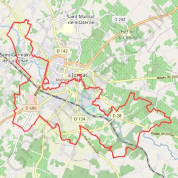 Itinéraire Jonzac 26 kms, distance, dénivelé, altitude, carte, profil, trace GPS
