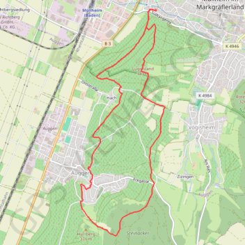 Itinéraire Balade à Müllheim, distance, dénivelé, altitude, carte, profil, trace GPS
