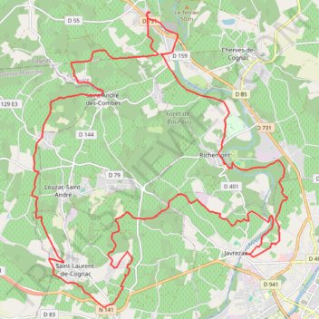 Itinéraire St Sulpice vers St Laurent de Cognac 35 kms, distance, dénivelé, altitude, carte, profil, trace GPS