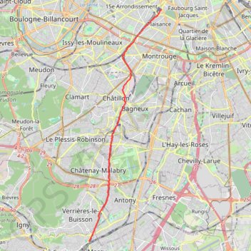 Itinéraire Massy - Paris - Coulée Verte, distance, dénivelé, altitude, carte, profil, trace GPS
