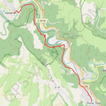 Itinéraire Ispagnac Florac Vallée Tarn, distance, dénivelé, altitude, carte, profil, trace GPS